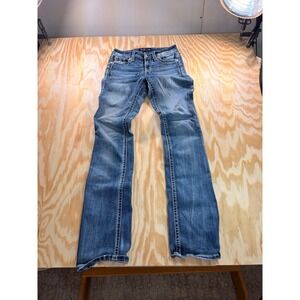 Miss Me Bootcut Jeans Size 26 Feather Embroidered Wing Pocket Sequin Blue Denim